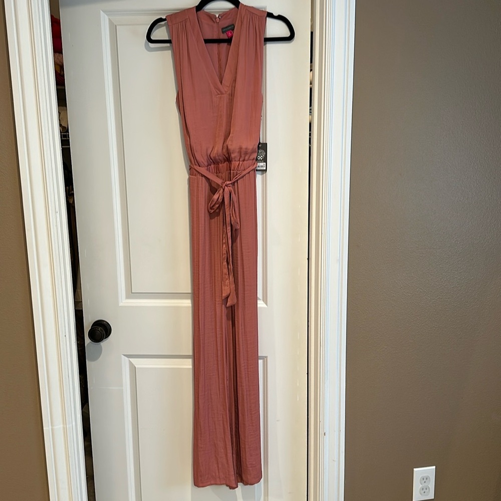 New with tags. Vince Camuto Rose colored, wide leg silk jumpsuit.